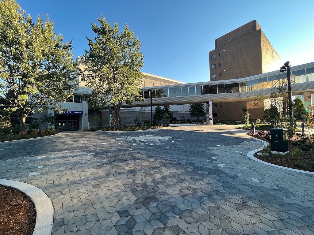 Commercial paver courtyard and landscaping